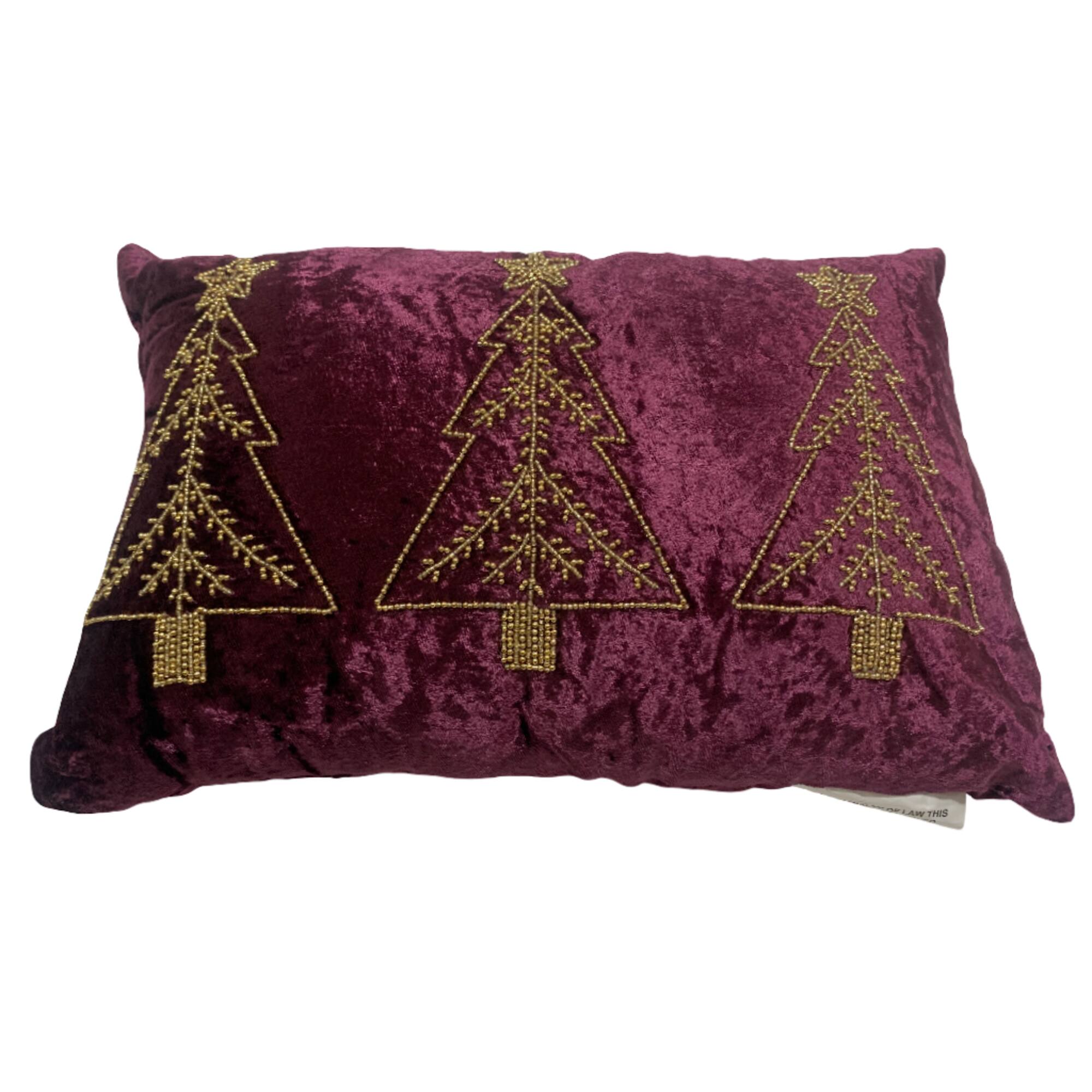 12" x 18" Cranberry Christmas Trees Velvet Lumbar Pillow by Ashland®